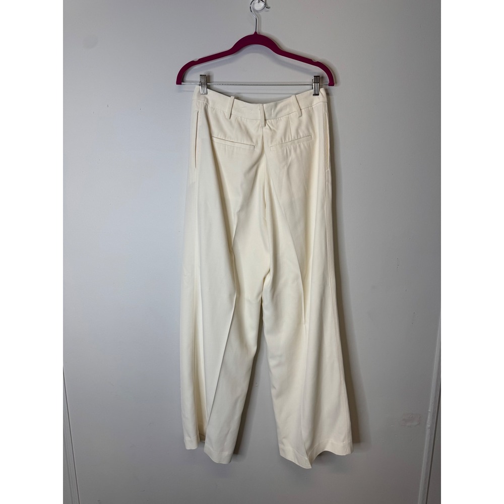 CO Collection Ivory Wide Leg Pleated Trousers Italian Viscose Wool Blend Size 8 - Picture 8 of 15